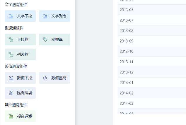 支援多種互動式篩選元件