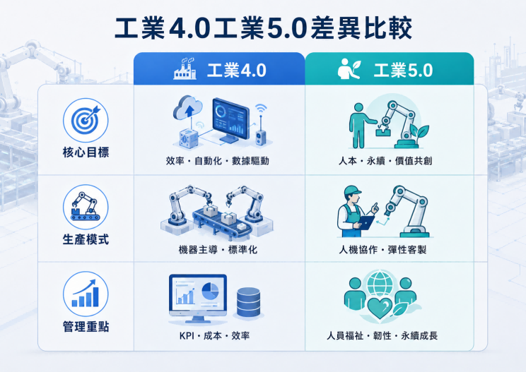 工業4.0與工業5.0差異比較