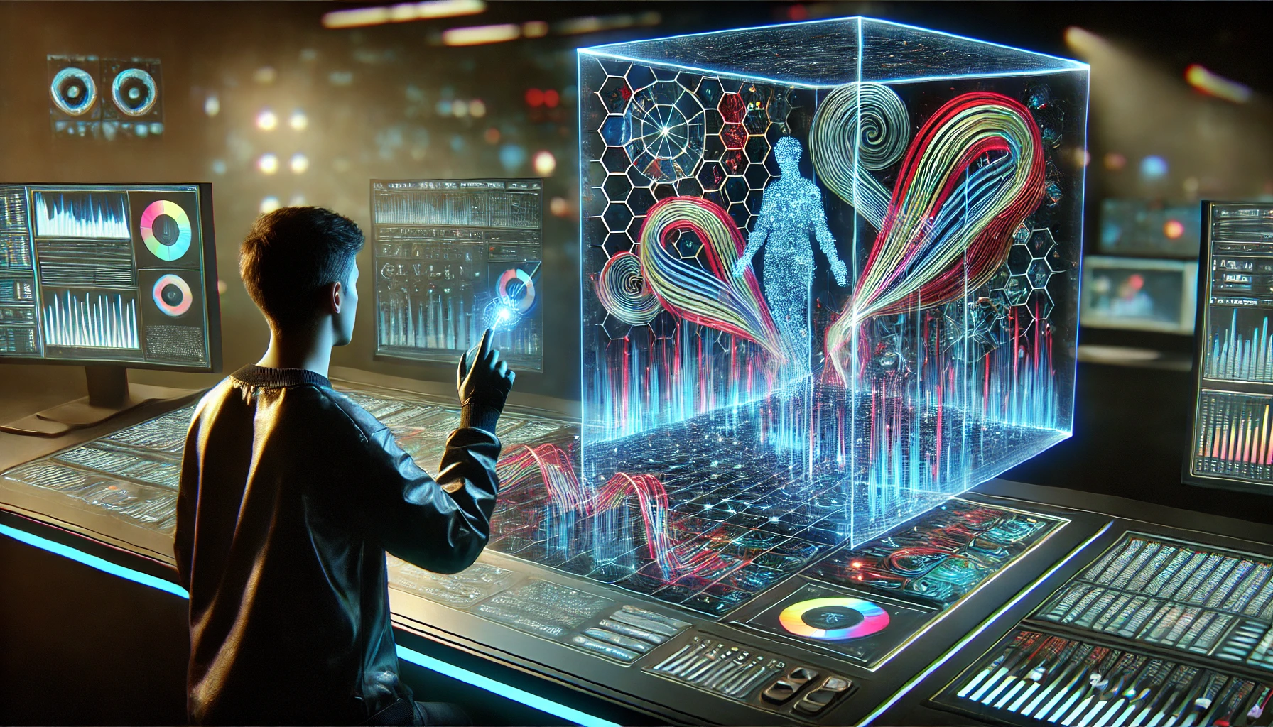 DALL·E 2024-11-18 16.26.34 - A futuristic, high-tech image depicting a person interacting with a 3D visualization of data in a rectangular format. The visualization features vibra.webp