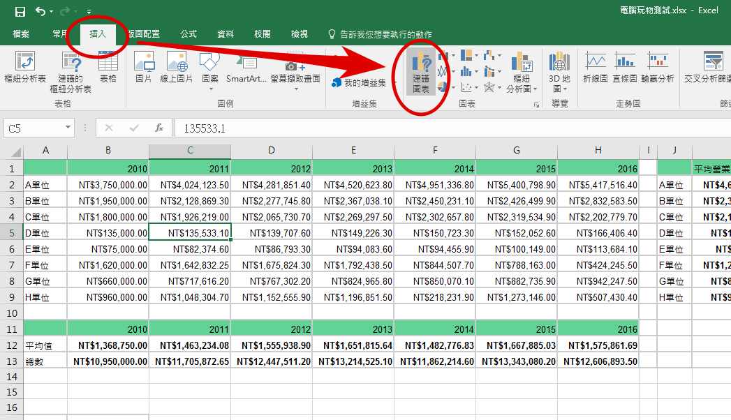 Excel插入統計圖表