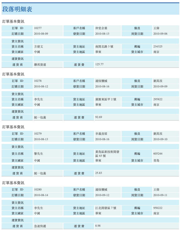finebi製作的明細報表