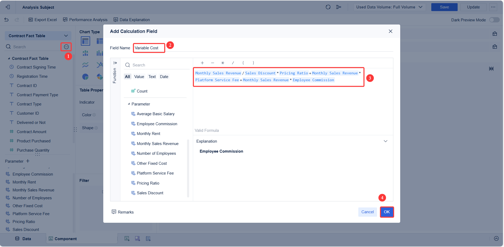 Variable Cost Field Creation of Break Even Analysis