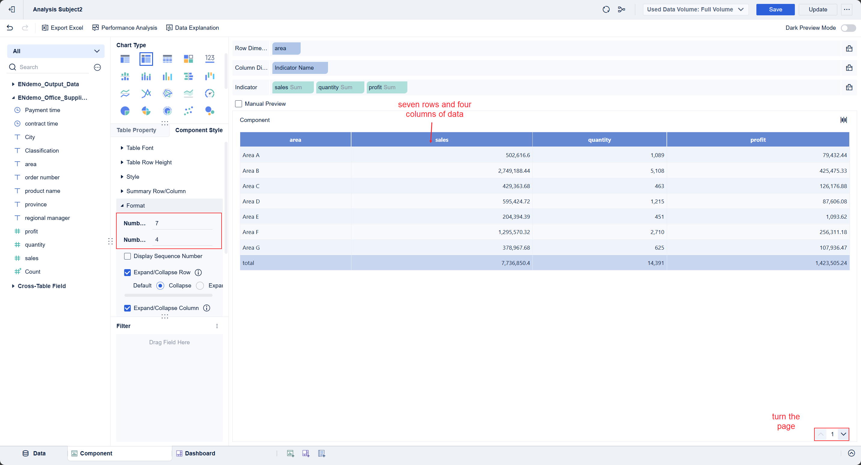 Number of Rows/Columns Per Page Setting of FineBI