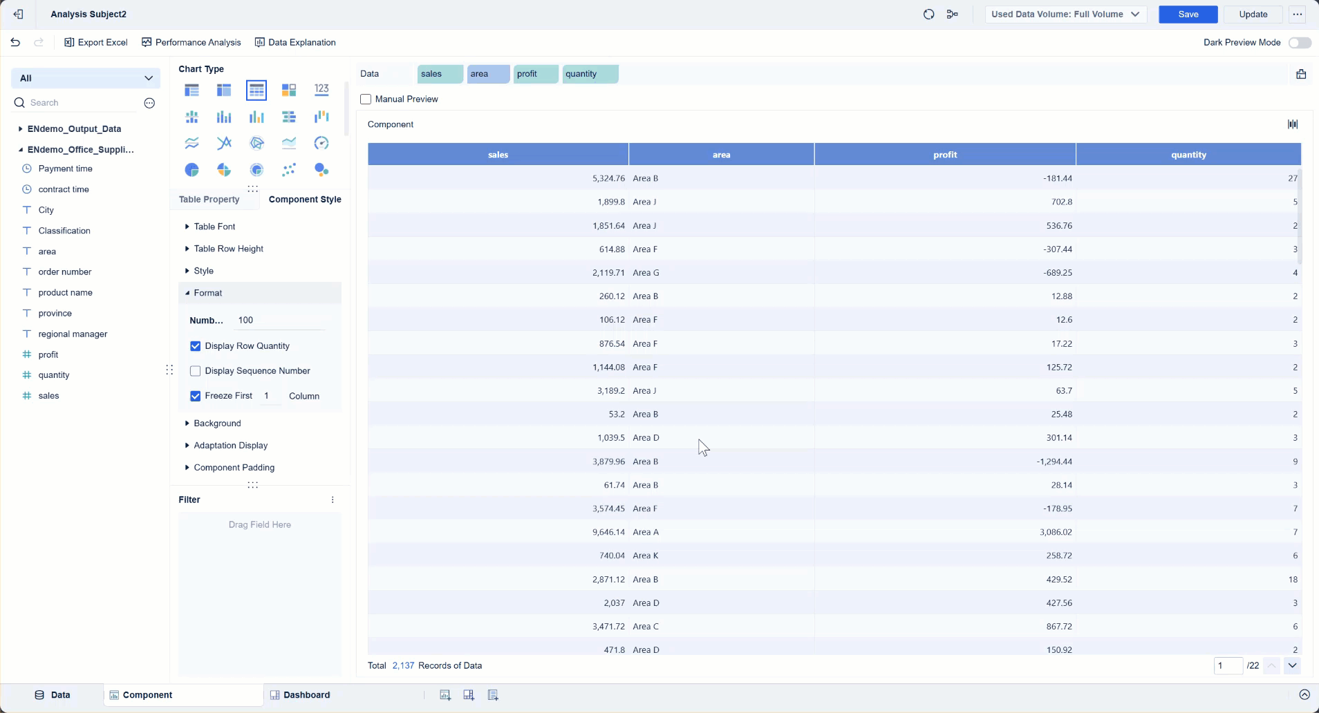 Number of Rows/Columns Per Page Setting of FineBI