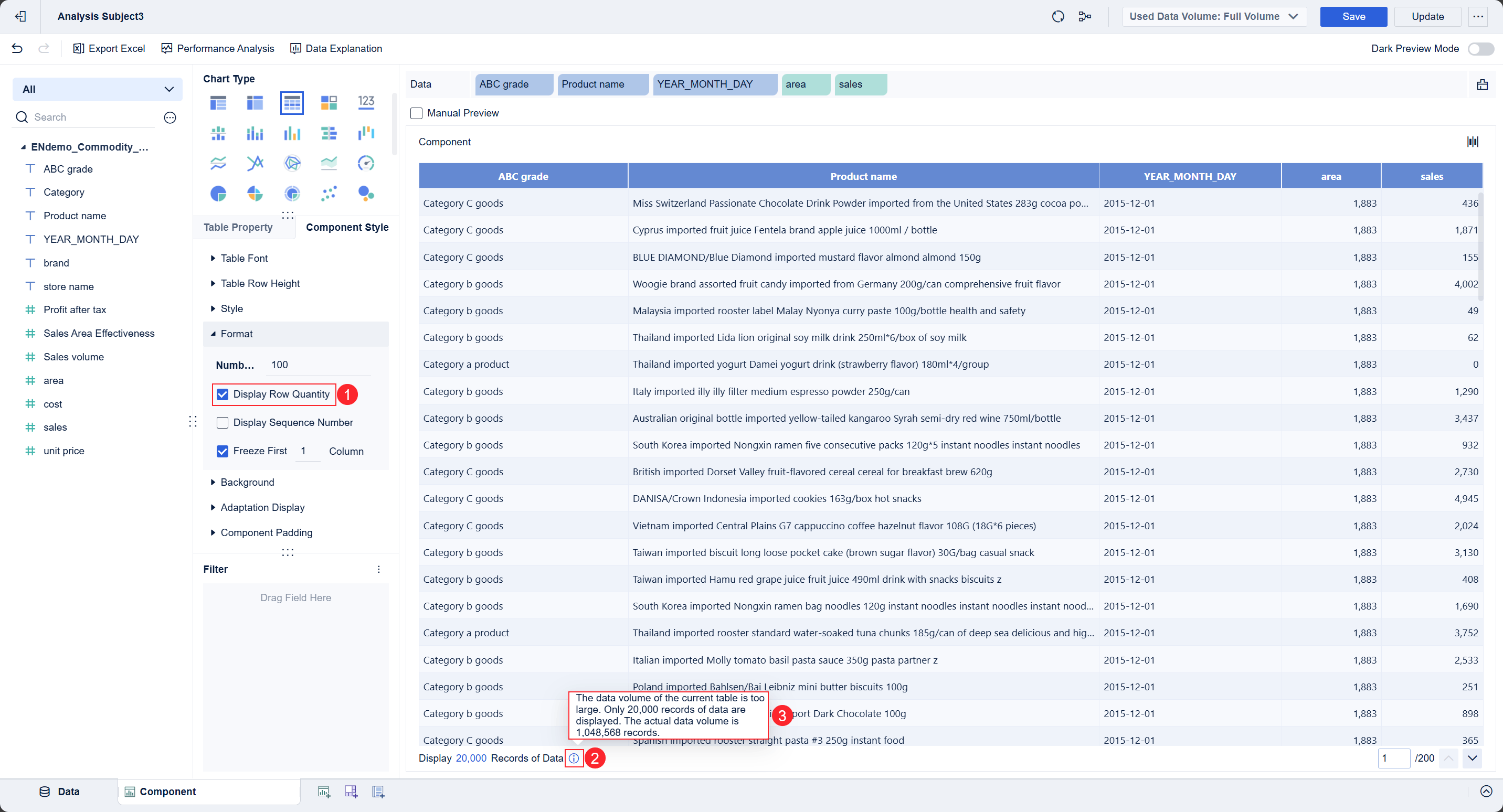 Number of Rows/Columns Per Page Setting of FineBI