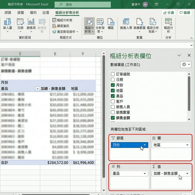 樞紐分析表的4 個配置區域.png